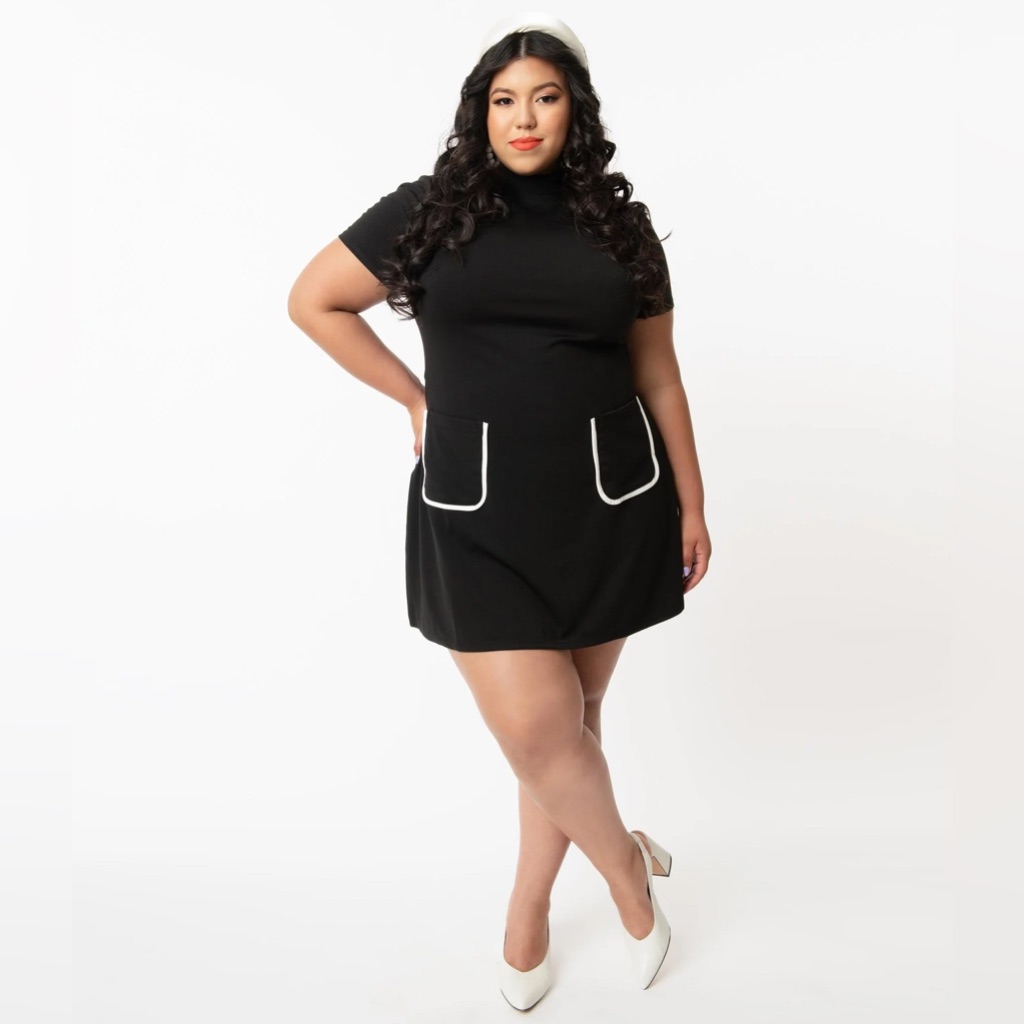 Smak Parlour Plus Size Black Mock Turtleneck Wave Maker Dress Unique Vintage Xl